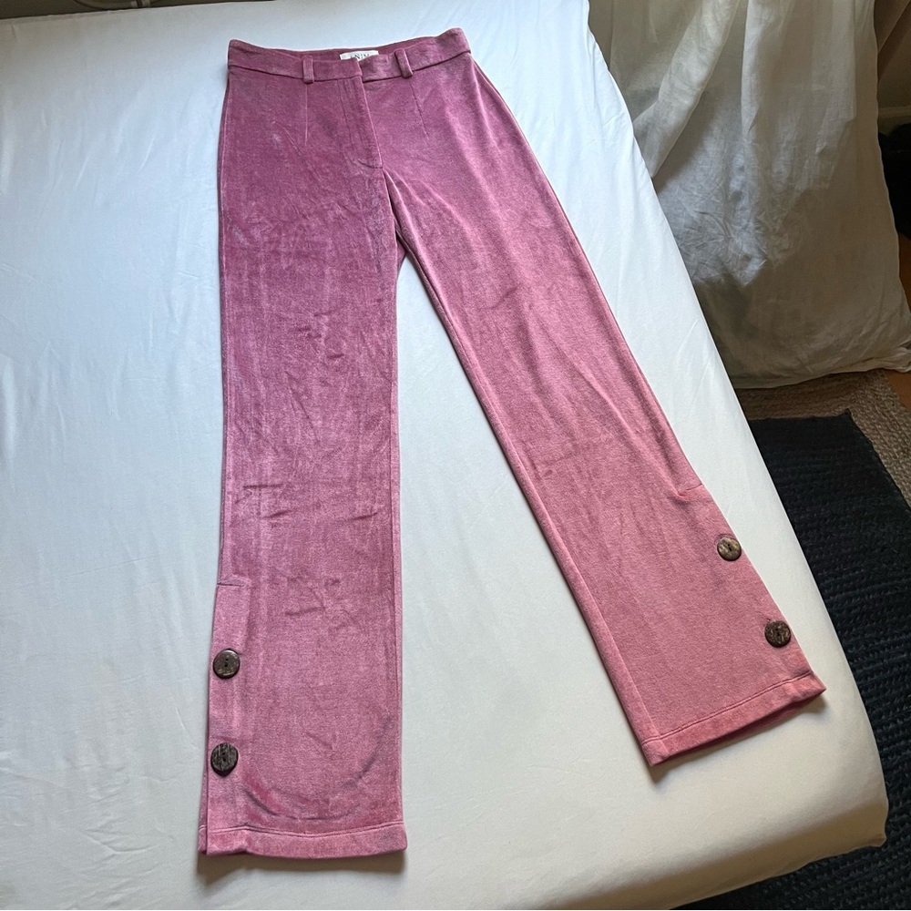 ANIM pink velvet‎ suede button detail straight leg pants